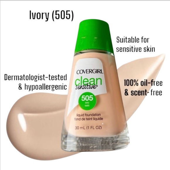 CoverGirl Liquid Foundation 505 Ivory Clean Sensitive Skin Makeup - Picture 4 of 8